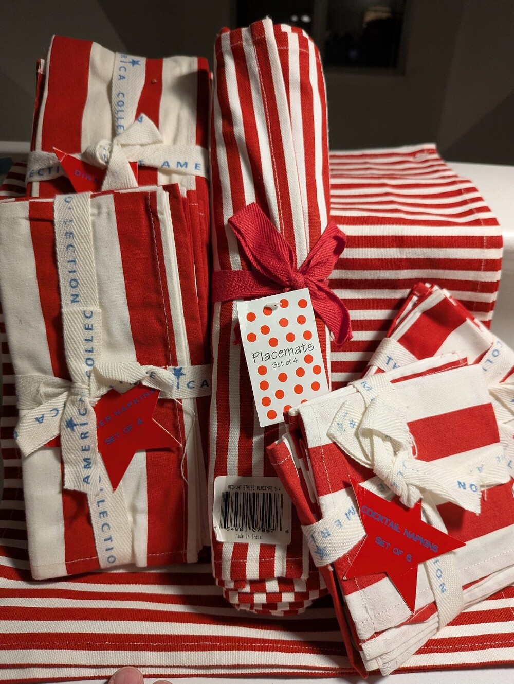 The America Collection Red White Stripe Tableware Set Placemats Napkins Bundle